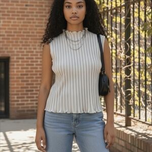 Vintage 90s Inception Silver Pleated Mock Neck Top - Liquid Metal L